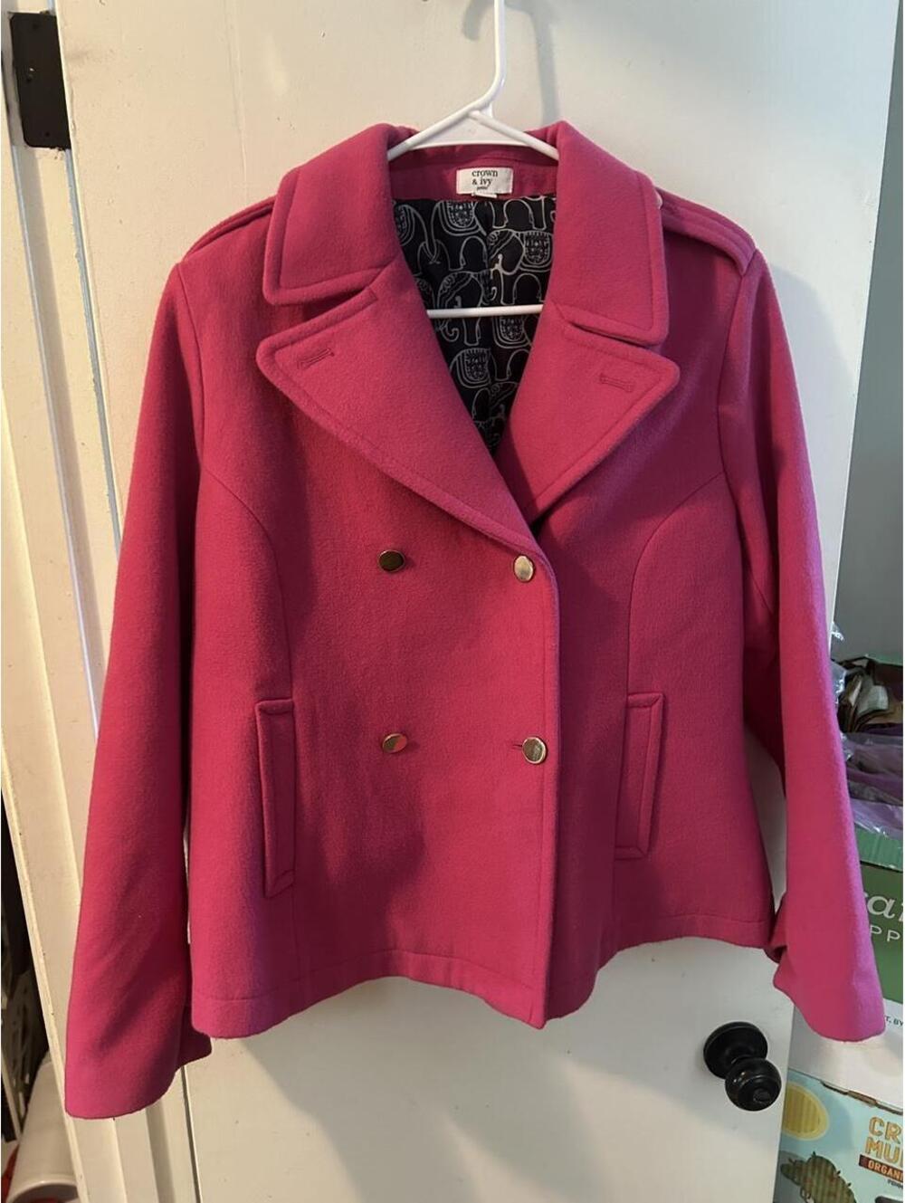Pink Crown & Ivy double breasted pea coat in size PL